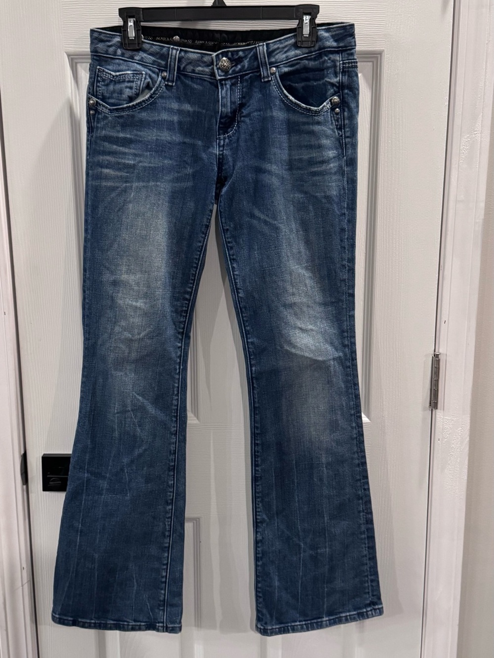 Y2K ReRock Bootcut Flare Jeans Low Rise Medium Wash Size 9 Excellent Condition